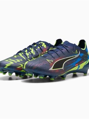 Brand New PUMA Ultra 6 Ultimate FG soccer cleats in a blue, silver, and lime
